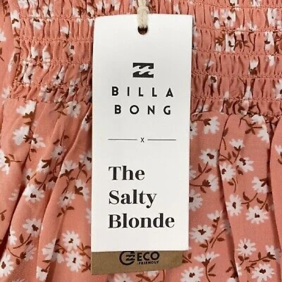Billabong x Salty Blonde 🌸 Salmon Floral Eco-Friendly Mini Dress - Picture 7 of 10